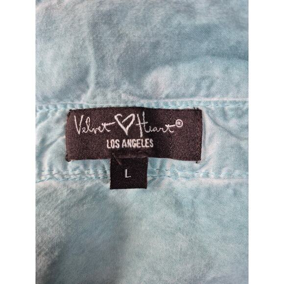 Velvet Heart Los Angeles Tie Waist Blouse Teal Green/Blue Rayon 2 Pockets Sz L - Picture 4 of 5